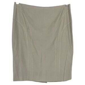 Hugo Boss Womens Tan Virgin Wool Blend Pencil Skirt Size 12 Curved Seam Detail